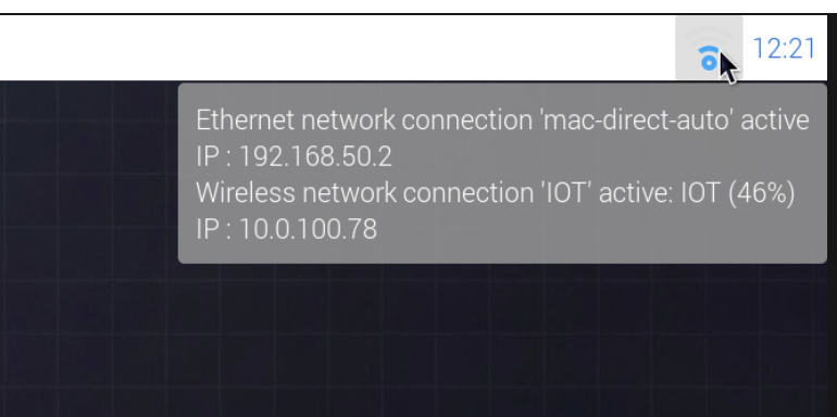 Admin desktop view showing network connections