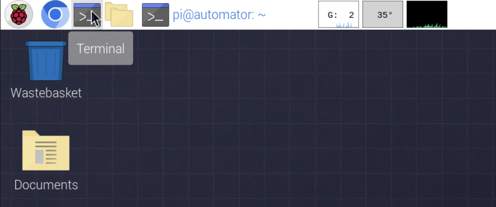 Admin terminal on the Raspberry Pi desktop