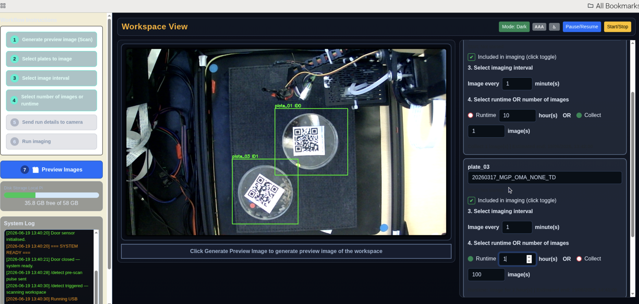 Workspace scan preview with detected plate positions