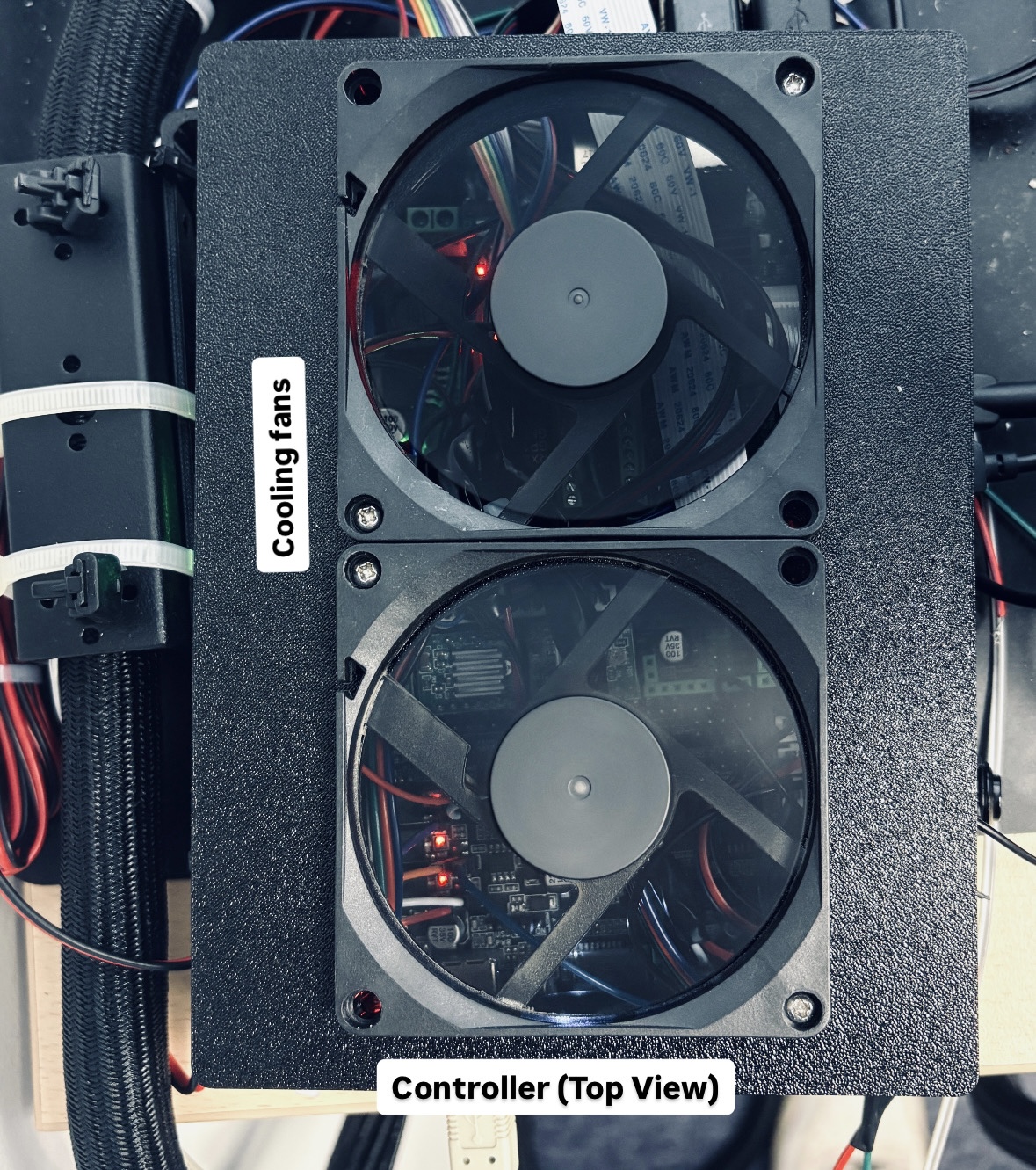 Top view of the Automator controller enclosure showing the dual cooling fans