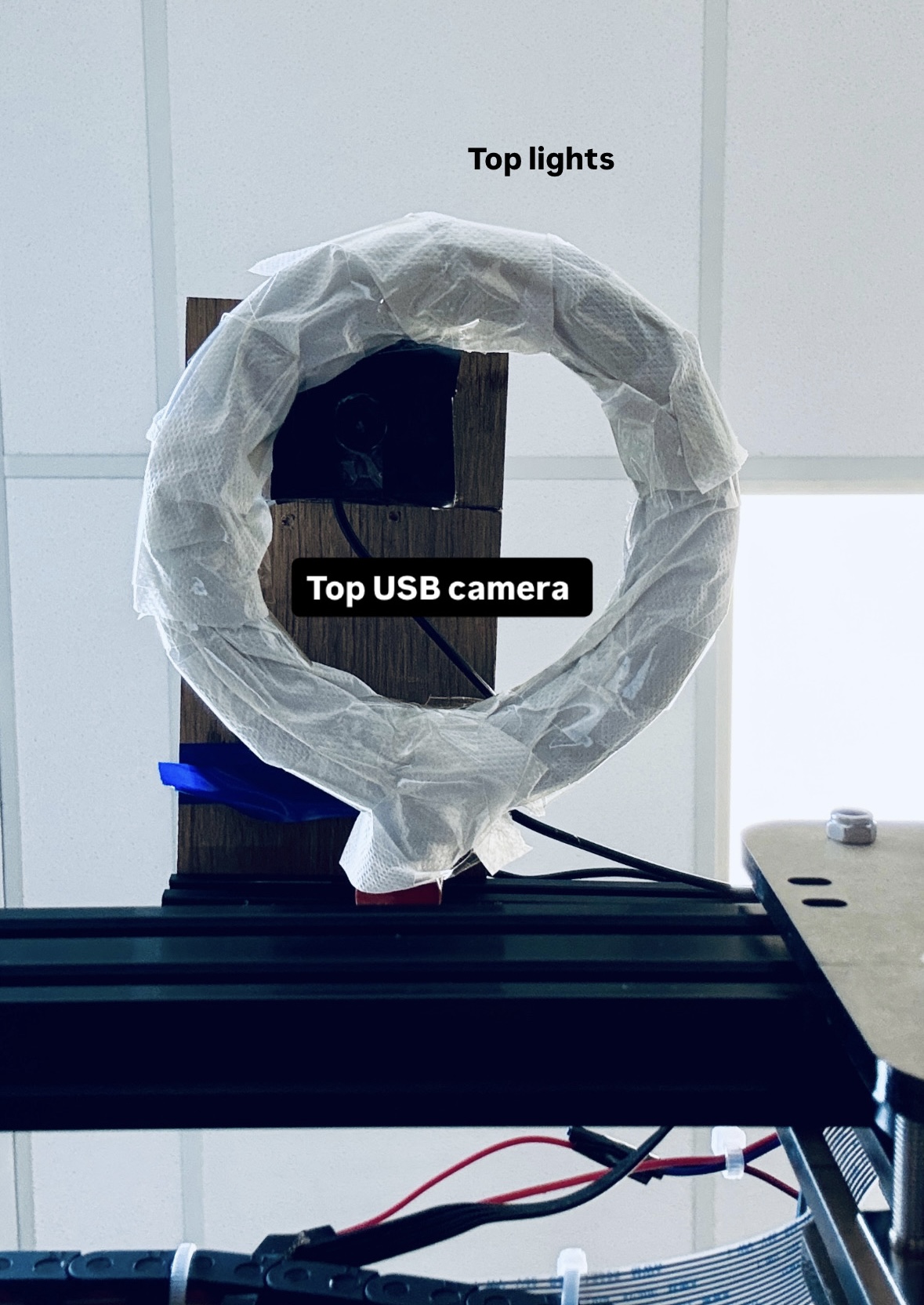 Top USB camera and ring light assembly mounted above the plate workspace