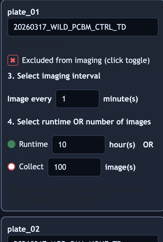 Workspace scan showing detected plate positions and per-plate configuration panel